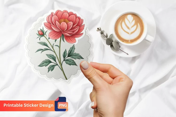 Flower Printable Valentines Sticker, Floral Sticker