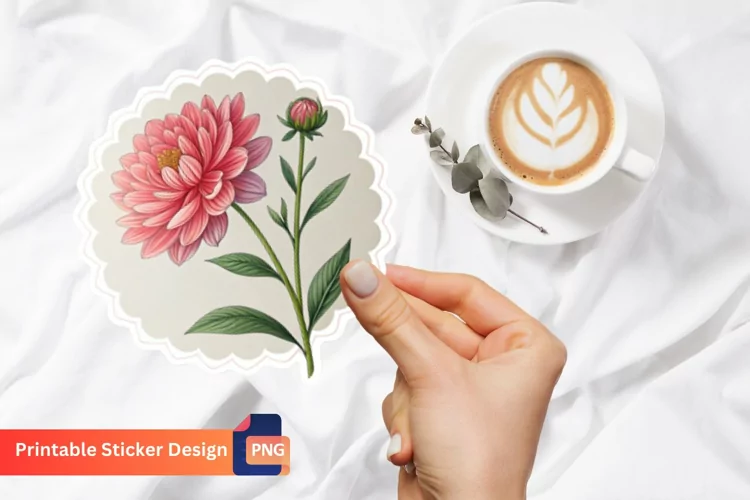 Flower Printable Valentines Sticker, Floral Sticker