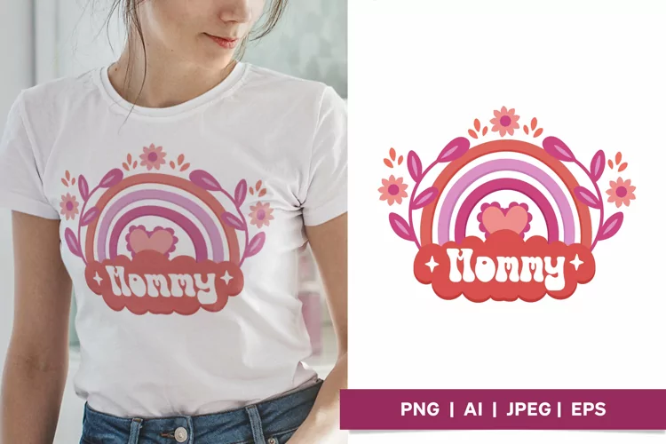Mommy & Floral Rainbow in Bright Pink for Mother's Day