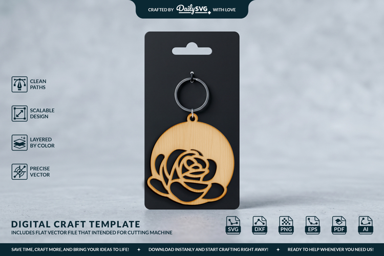 Flower Round Keychain Laser Cut SVG