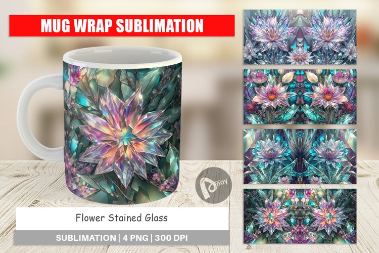 Mug Wrap Design Flower Stained Glass