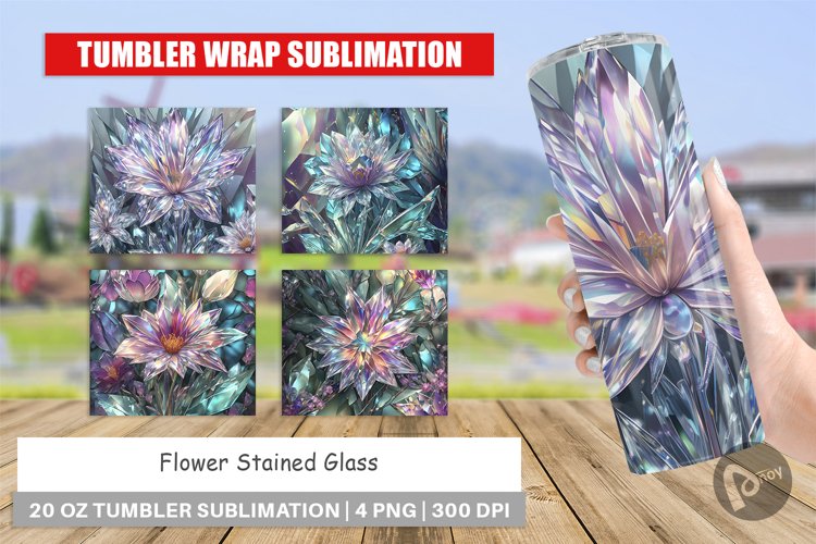 Tumbler Sublimation Wrap Flower Stained Glass
