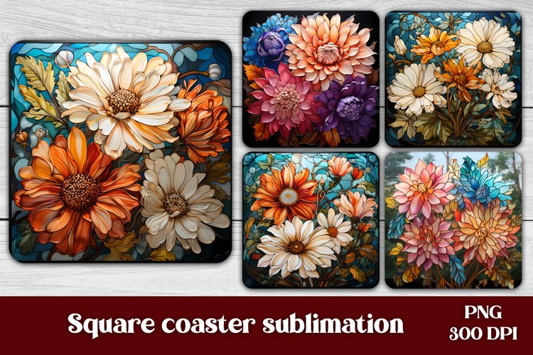 Flower square coaster sublimation | Stained glass coaster