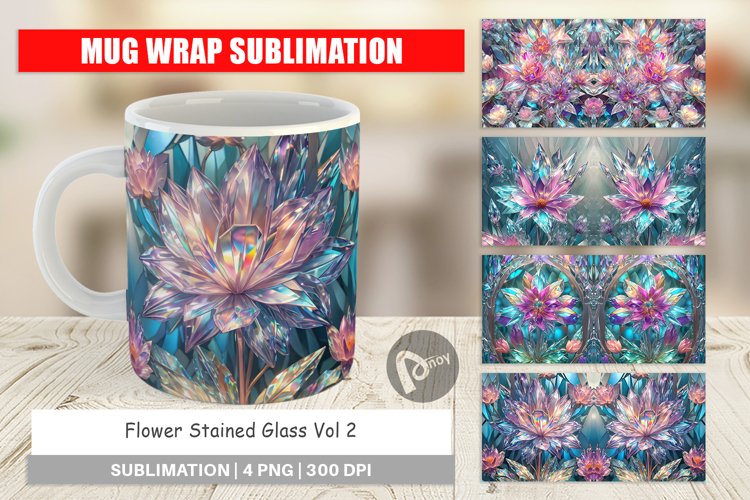 Mug Wrap Design Flower Stained Glass