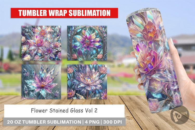 Tumbler Sublimation Wrap Flower Stained Glass