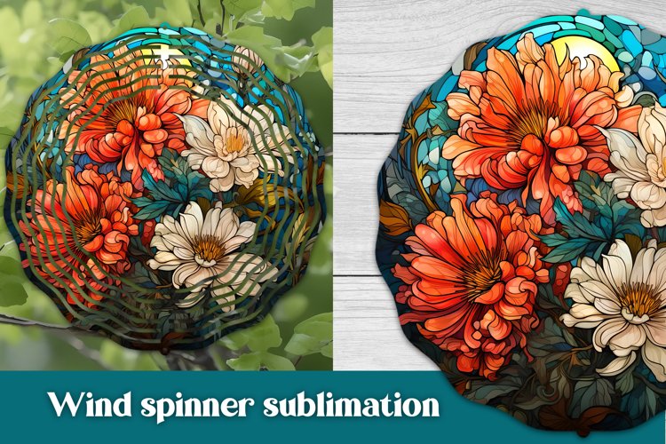 Stained glass flower wind spinner sublimation design, stained glass flower sublimation design