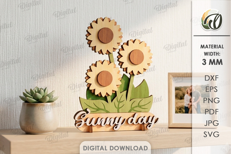 3D Flower Stand Laser Cut. Sunflower Decor SVG. Sunny day