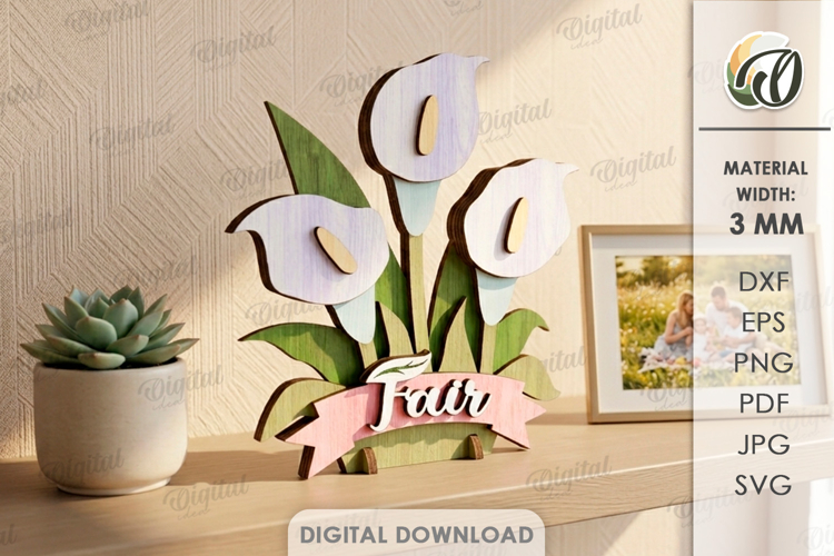 3D Flower Stand Laser Cut. Calla Lily Decor SVG. Fair