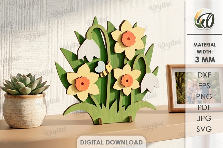 3D Flower Stand Laser Cut. Lavender Decor SVG. Daffodil