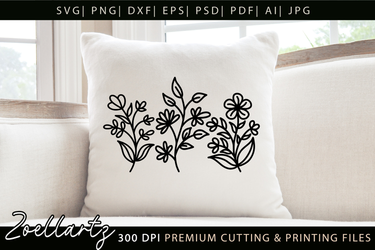 Floral Stems SVG Flower Illustrations T-shirt Mug Pillows