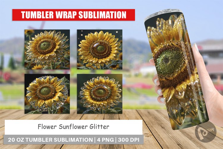 Tumbler Wrap Flower Sunflower Glitter