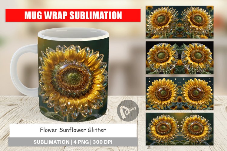 Mug Wrap Design Flower Sunflower Glitter