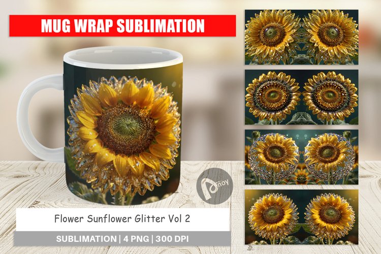 Mug Wrap Design Flower Sunflower Glitter