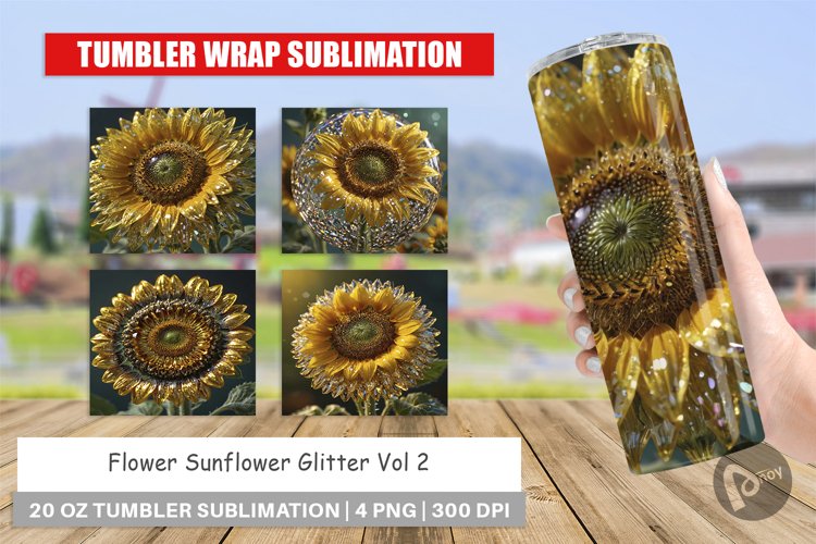 Tumbler Wrap Flower Sunflower Glitter
