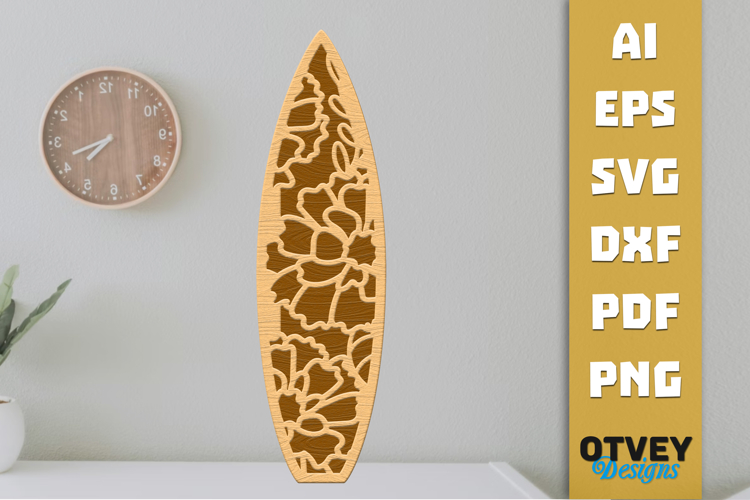 Flower Surfboard Layered Laser Cut SVG | Beach Surf Decor