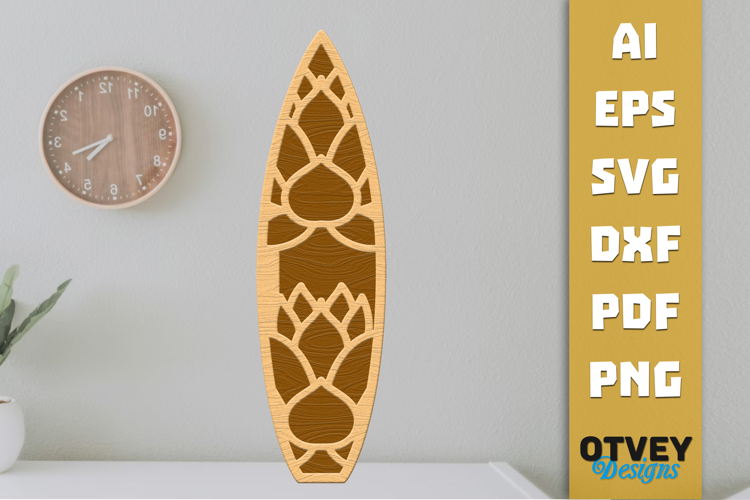 Flower Surfboard Layered Laser Cut SVG | Beach Surf Decor