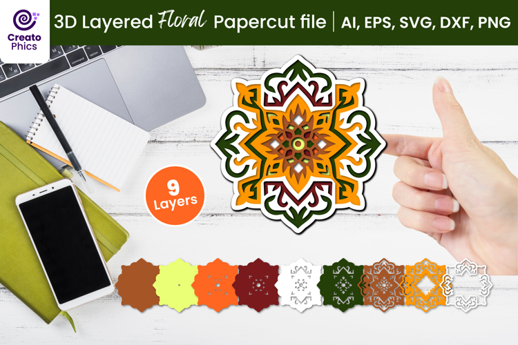 3D layered floral papercut SVG | floral laser cutting file