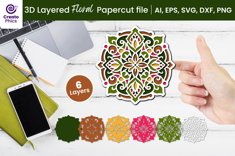 3D layered floral paper cutting SVG | decorative lasercut