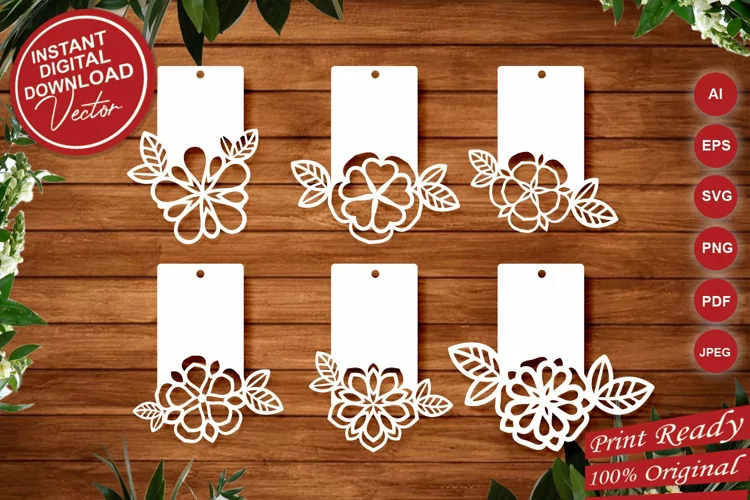 Papercut Flower Tags for Gifts, Flower Ornaments, Label Set