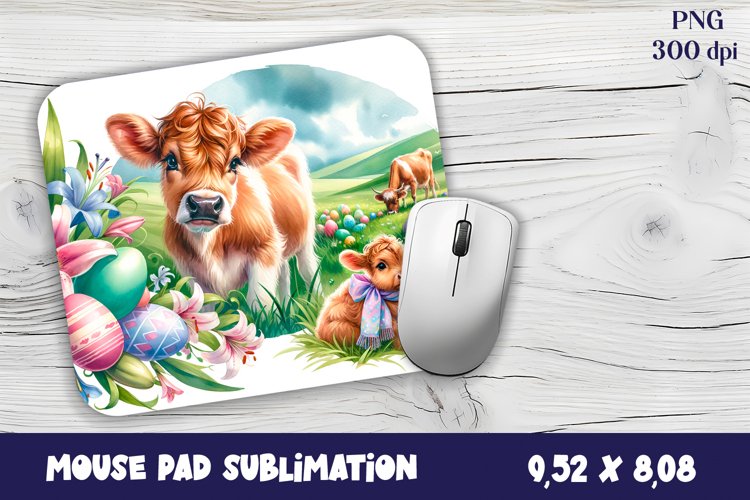 Cow Mouse Pad Sublimation - Easter Animal - Cow Sublimation example image 1