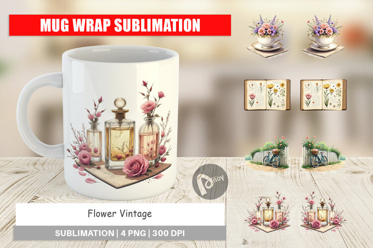 Mug Wrap Vintage Flowers example image 1