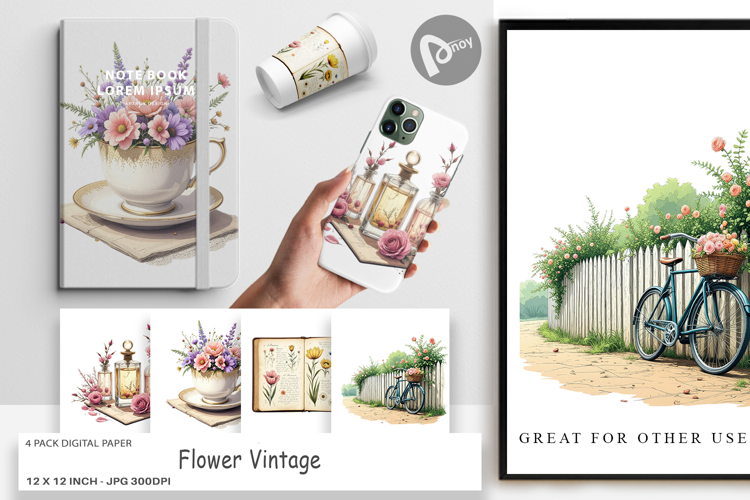 Digital Paper Vintage Flowers