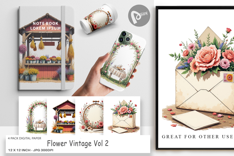 Digital Paper Vintage Flowers