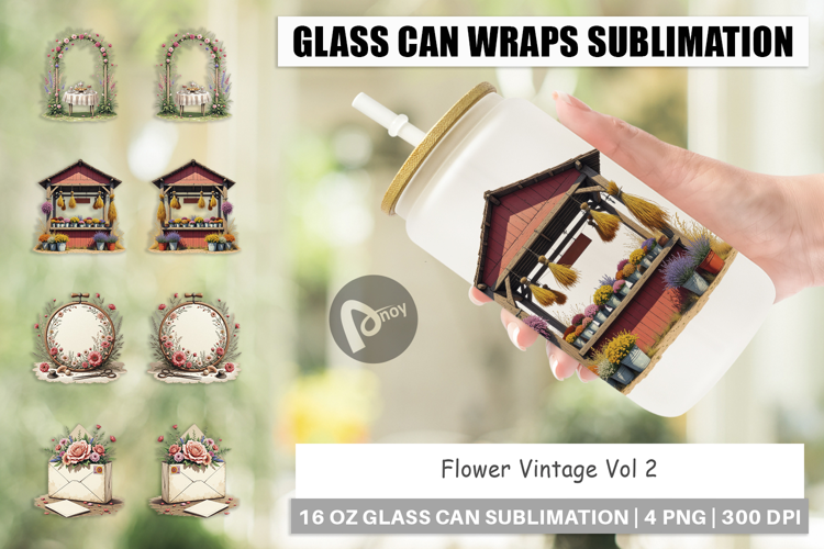 Glass Can Vintage Flowers
