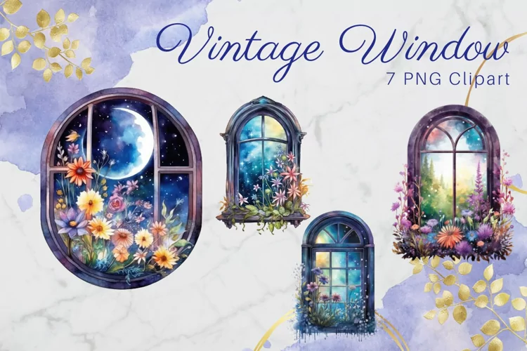 Flower Vintage Window Printable Planner Clipart Watercolor