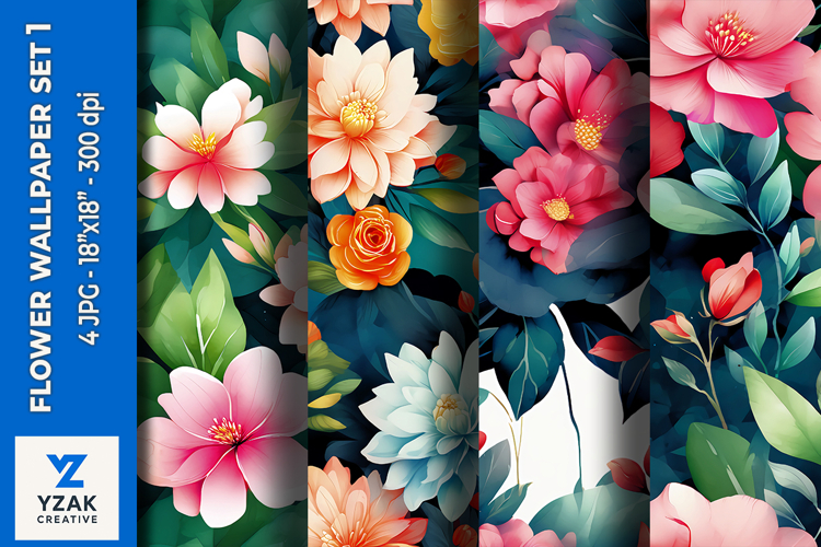 Flower Wallpaper Set 1 - Digital Paper Collection