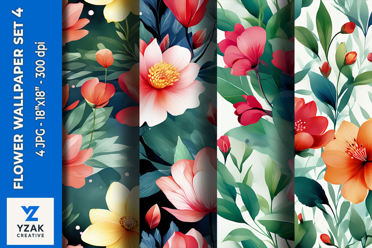 Flower Wallpaper Set 4 - Digital Paper Collection