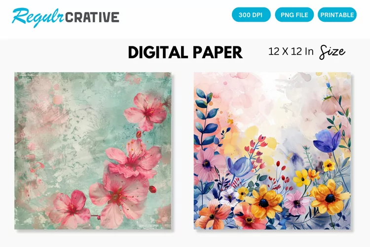Watercolor Flower Digital Paper, Flower Background