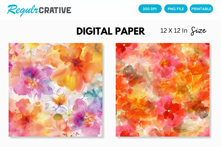 Watercolor Flower Digital Paper, Flower Background