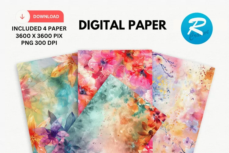 Flower Watercolor Digital Paper, Flower Background
