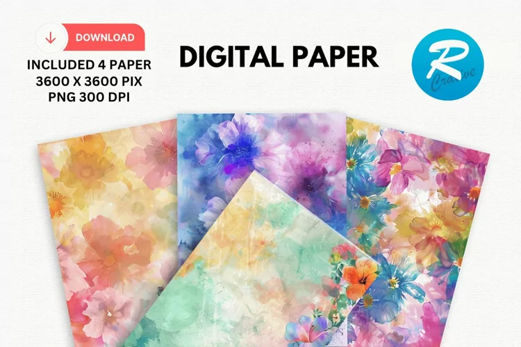 Flower Watercolor Digital Paper, Flower Background