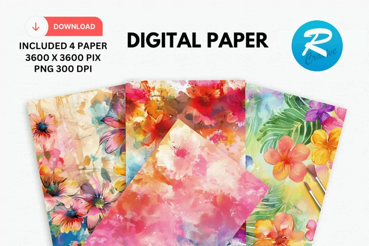 Flower Watercolor Digital Paper, Flower Background