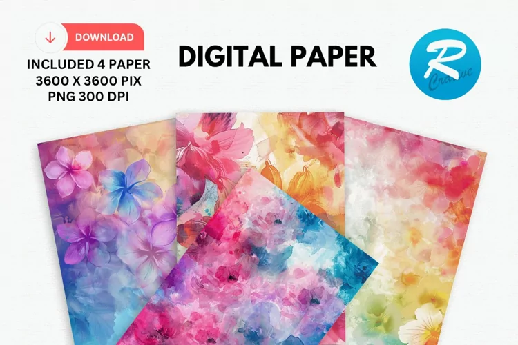 Flower Watercolor Digital Paper, Flower Background