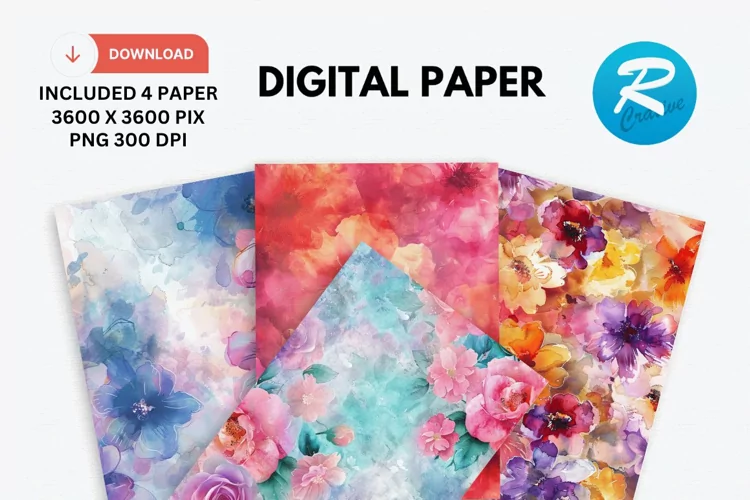 Flower Watercolor Digital Paper, Flower Background