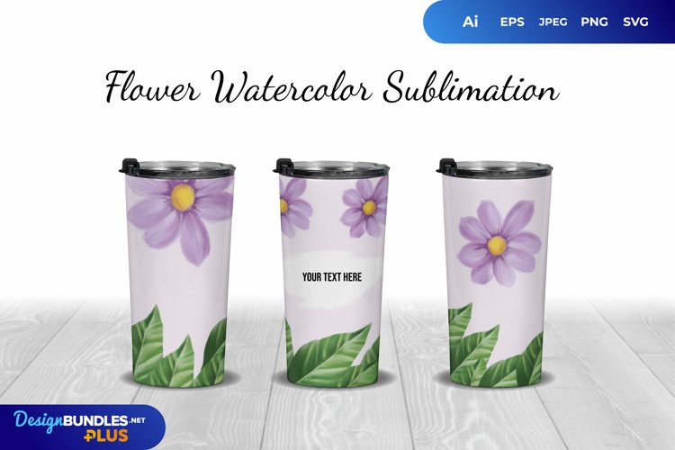 Flower Watercolor Sublimation Tumbler Wrap Design example image 1