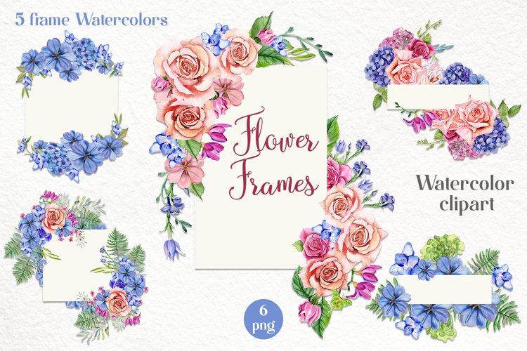 Flower rose Watercolors Frames. Floral clipart example image 1