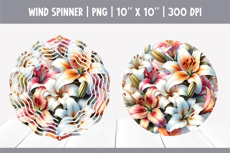 Watercolor Lily Flower Wind Spinner Sublimation design PNG