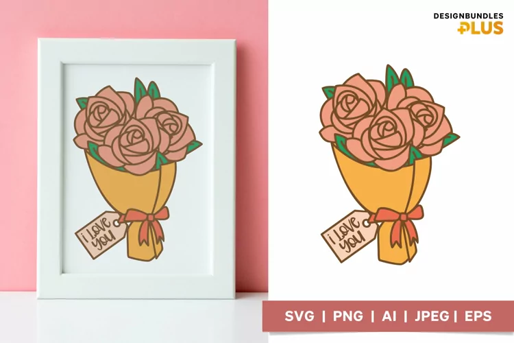 Rose Bouquet with I Love You Message Card Illustration
