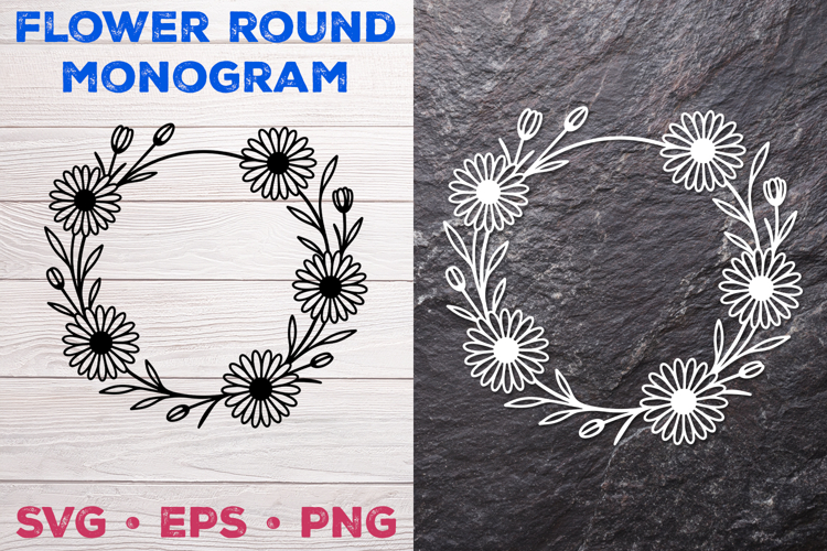 Flower Round Monogram SVG. Floral Wreath Frame SVG