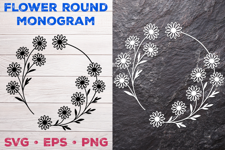 Flower Round Monogram SVG. Floral Wreath Frame SVG