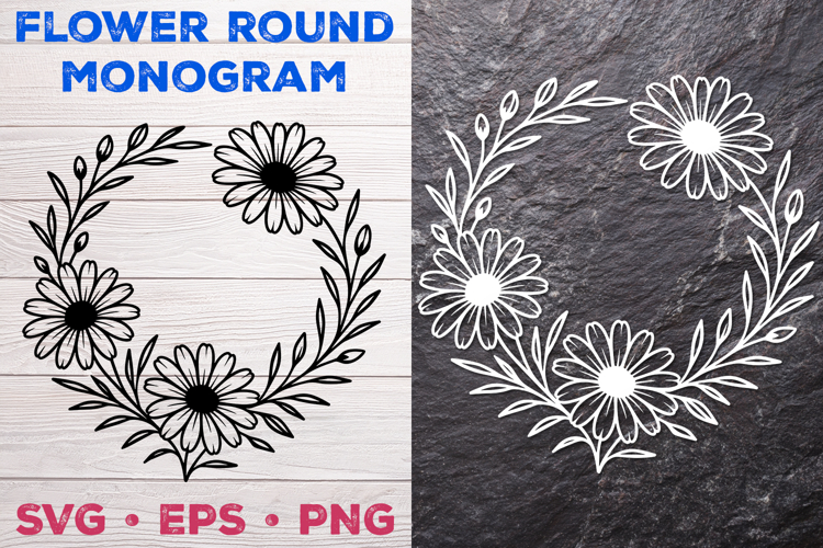 Flower Round Monogram SVG. Floral Wreath Frame SVG
