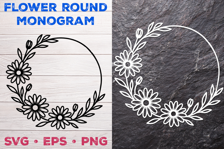 Flower Round Monogram SVG. Floral Wreath Frame SVG