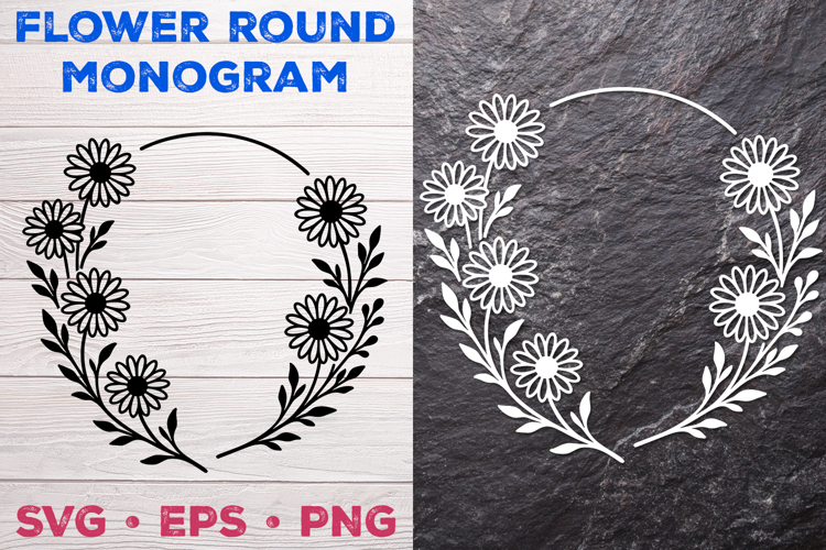 Flower Round Monogram SVG. Floral Wreath Frame SVG
