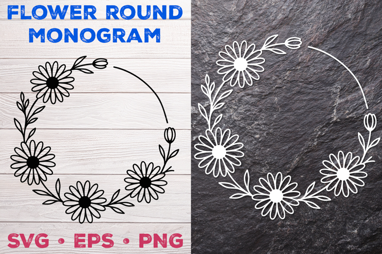 Flower Round Monogram SVG. Floral Wreath Frame SVG