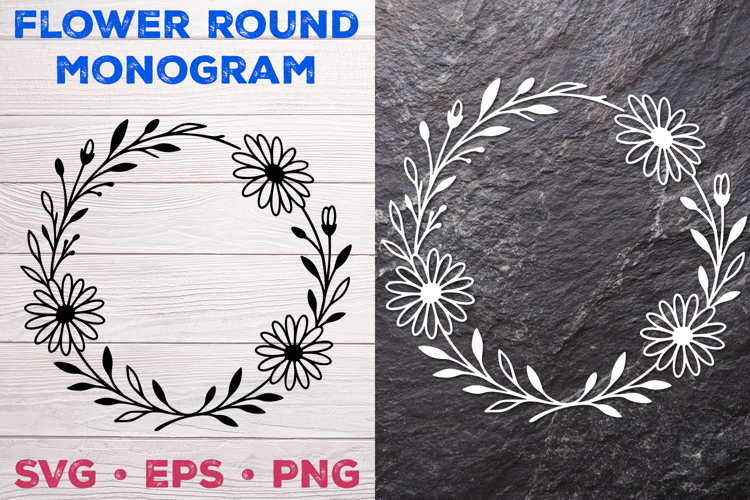 Flower Round Monogram SVG. Floral Wreath Frame SVG