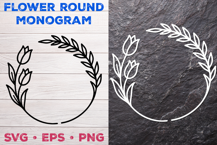 Flower Round Monogram SVG. Floral Wreath Frame SVG